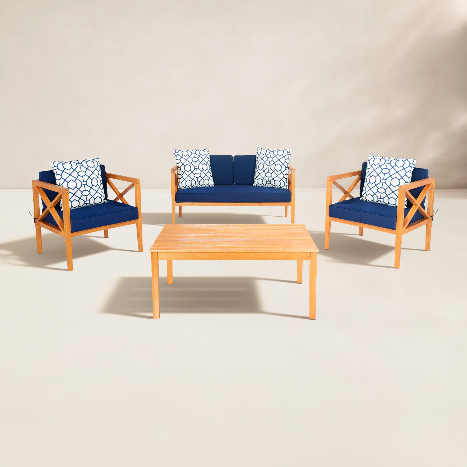 Mondovi Eucalyptus 4 - Person Patio Conversation Set with Cushions, Natural