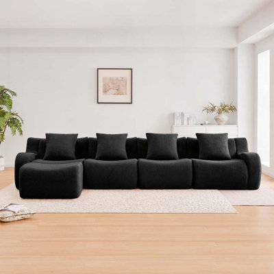 Canapé modulaire en tissu avec repose-pieds Teddy, sans assemblage