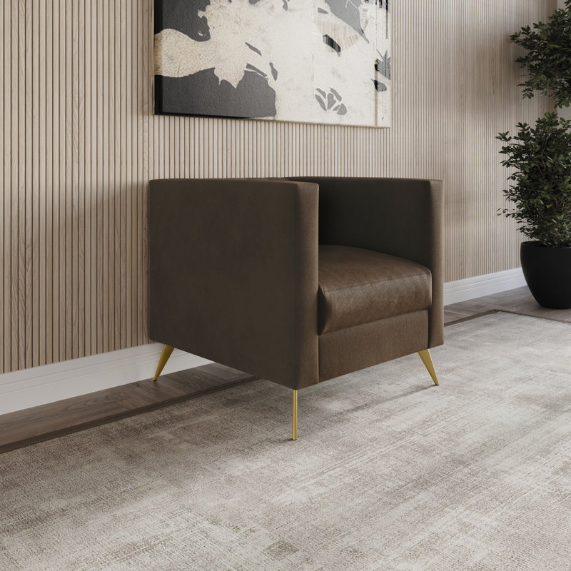 Fauteuil carré en velours Cramlington, Velours brun