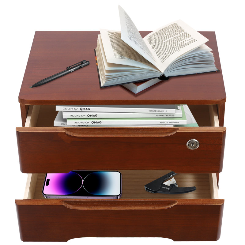 Keedie Solid Wood Desk Organizer, Brown