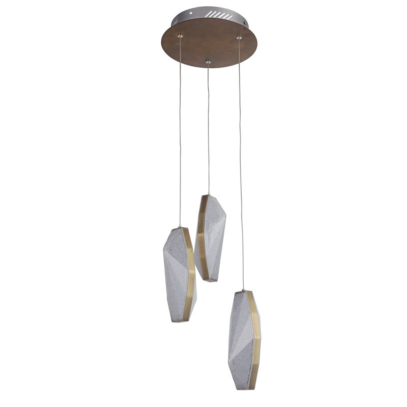 Luminaire suspendu géométrique à del 3 lumières cluster Merrin, Laiton vieilli patine