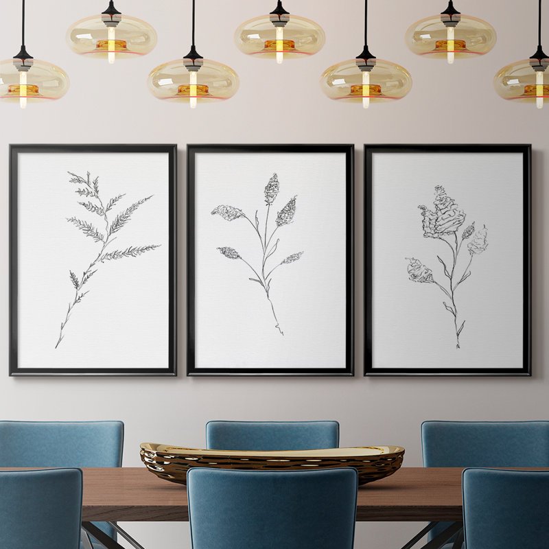 Croquis floral - Toile tendue avec châssis sur mesure - 3 pièces, H 21 po x l 30 po