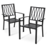 Outdoor Patio Chair of 2 Bistro and Dining Chairs, Powder-coated Finish and Iron Frame for Patio, Black with Gold Speckles