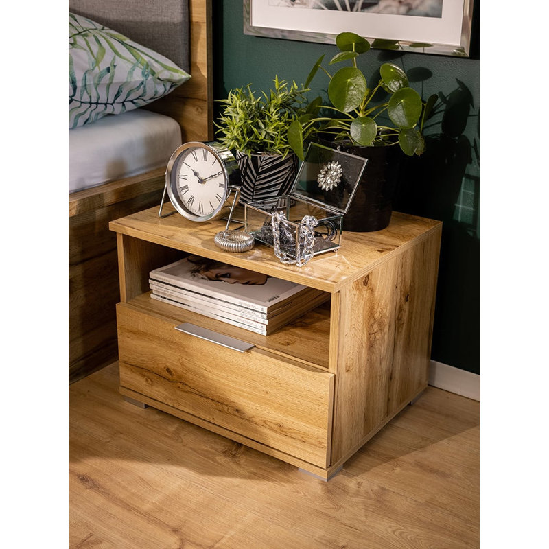 50cm W Composite Bedside Table, Oak Wotan