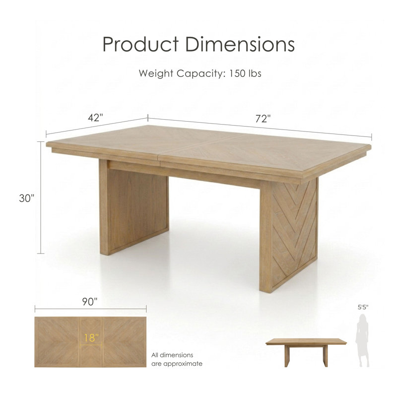 Gamino 72"–90"W Solid Acacia Extendable Dining Table, Natural