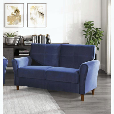 Blue Velvet Loveseat with Tufted Detail and Flared Arms