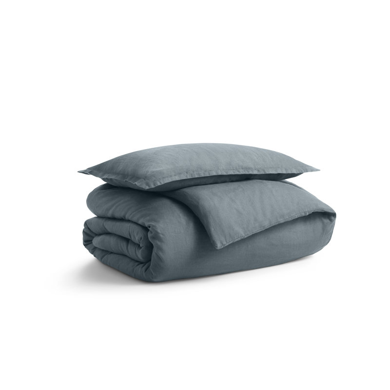 Stone Washed Duvet Cover, Gray Blue, Twin Duvet Cover + 1 Twin Sham