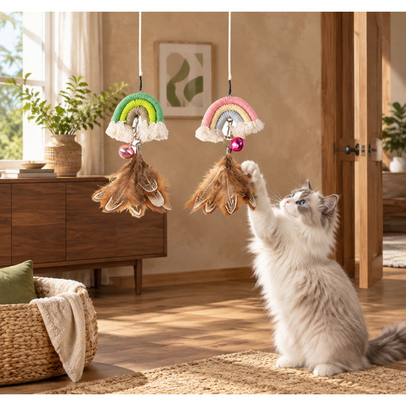 Une conception de porte auto-adhésive permet à cet ensemble de 2 plumes rétractables d'aider les chats et les chatons à jouer, chasser, faire de l'exercice, chasser et rester occupé; Il est présenté comme un cadeau pour chat.