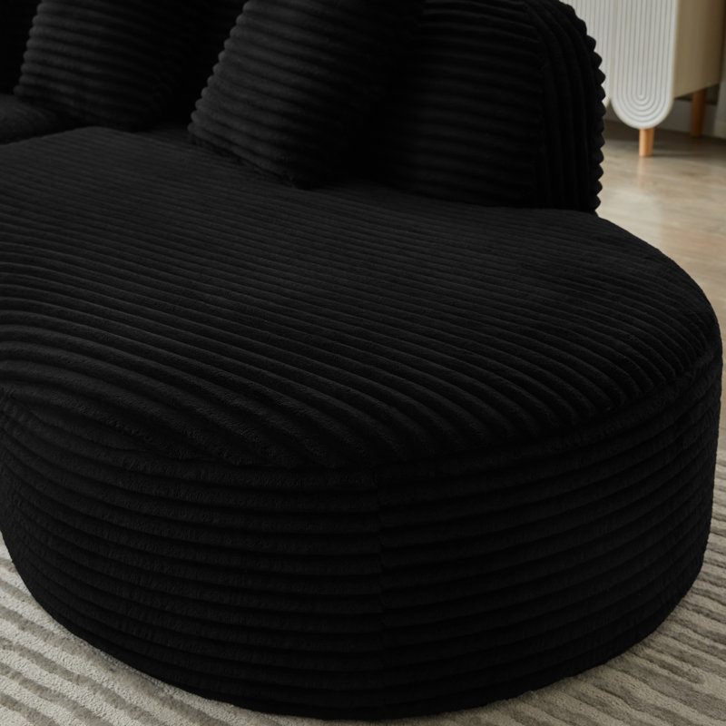 Elegant 4 - Seat Compressed Upholstered Curved Sectional , Black Corduroy, Spring Cushions, No Assembly, For Apartment Living Versatile Corduroy Packed Comfort, Adds Elegance To Rooms