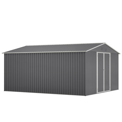 11X13 FT Metal Storage Shed With Reinforced Floor Frame Large 140.5 Ft² Outdoor Garden Tool House Lockable Doors & 4 Air Vents Weatherproof Patio Backyard Organizer For All Seasons – 3-Box Packa