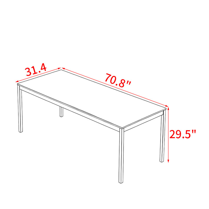 Nordic style rectangular dining table, 29.50”H x 70.8”L x 31.4”W