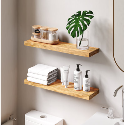 Jorgensen 2 Pieces  Pine Solid Wood Floating Shelves for Wall Decor, Kitchen, Bathroom, Workspace, 1.25in Thick