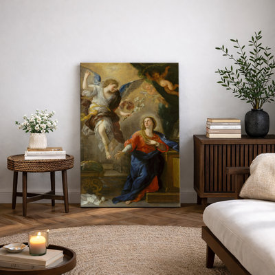 Annunciation with Angel and Madonna Artwork, Baroque Sacred Scene Pictures, Framed Canvas Giclee Print Wall Art