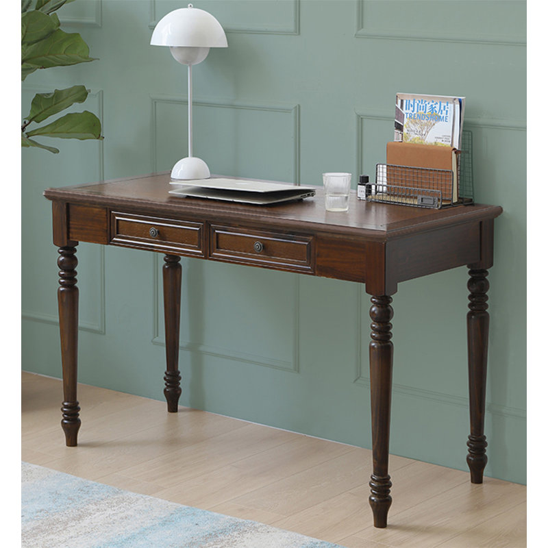 Bureau d'écriture rétro avec deux tiroirs de style américain, H 29,9 po x l 47,2 po x P 21,7 po, Brun