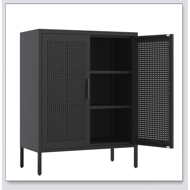 Metal Storage Cabinet with 2 Doors and 2 Adjustable Shelves, Steel Storage Cabinet