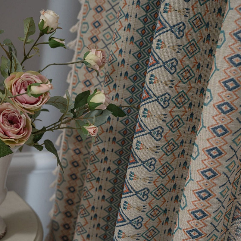 Rideaux à motif géométrique 2 panneaux Boho, L 59 po x L 63 po