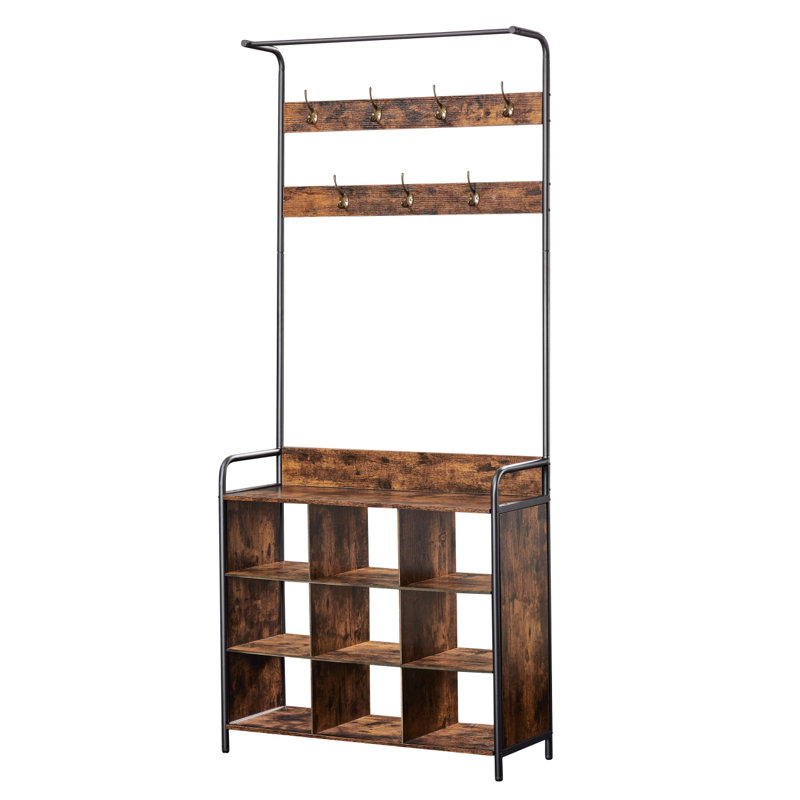Coat Rack, Hall Tree With Shoe Rack For Entryway, 3-In-1 Entryway Coat Rack And Storage Rack, With 7 Hooks, A Hanging Rod