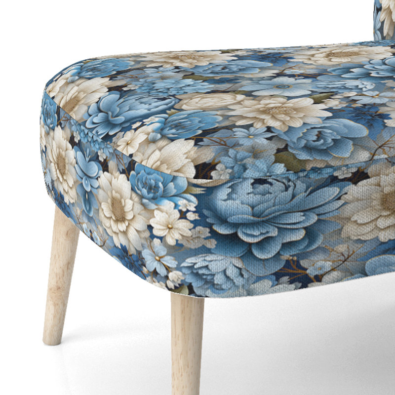 White And Blue Bouquet Bliss Floral Pattern - Upholstered Farmhouse Side Chair, Rustic Floral Accent Chair