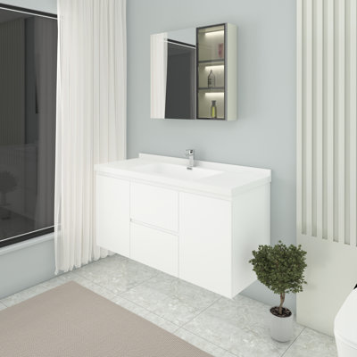 Meuble-lavabo mural simple 59 po avec plateau en acrylique Ludgera
