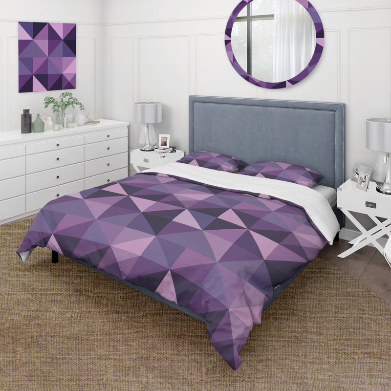 Ensemble de housse de couette mauve Midcentury Triangle, Housse de couette très grand + 2 taies décorativ