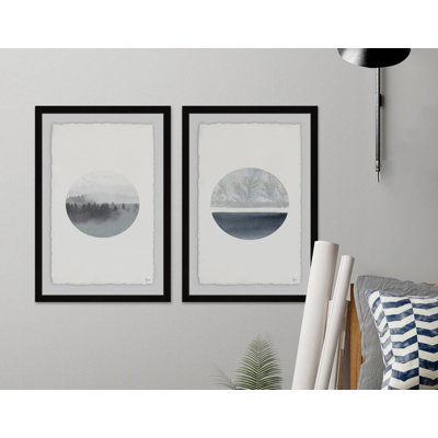 «Two Views Diptych» par Eyre Tarney - ensemble de 2 reproductions d'art sur papier encadré