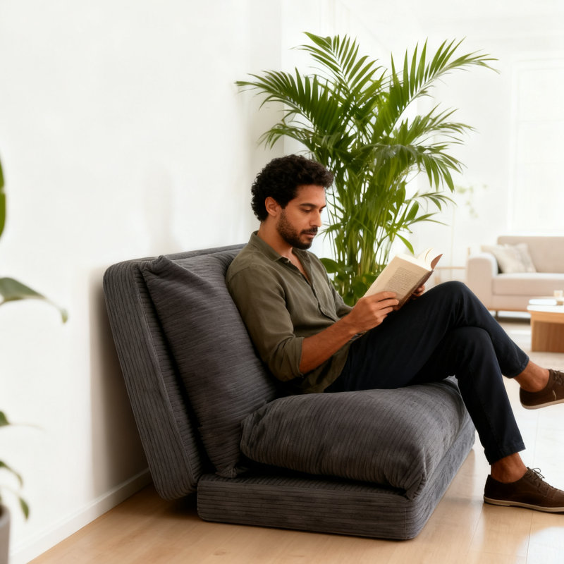 Bean Bag Lounger, 30" H x 47.2" W x 30" D, Corduroy Gray