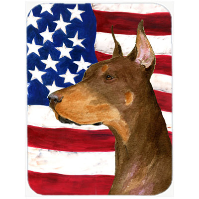 Trinx Patriotic USA American Flag with Doberman Glass Cutting Board