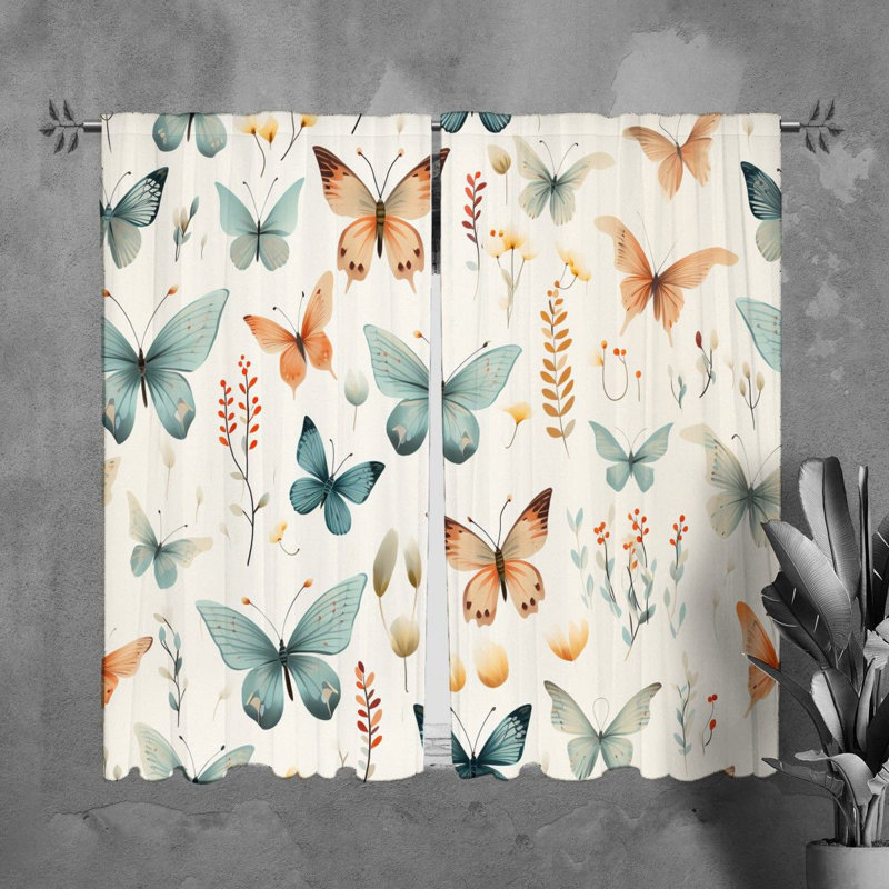 Butterfly Window Curtains Animals Pink Drapes, L 20 po x L 82 po