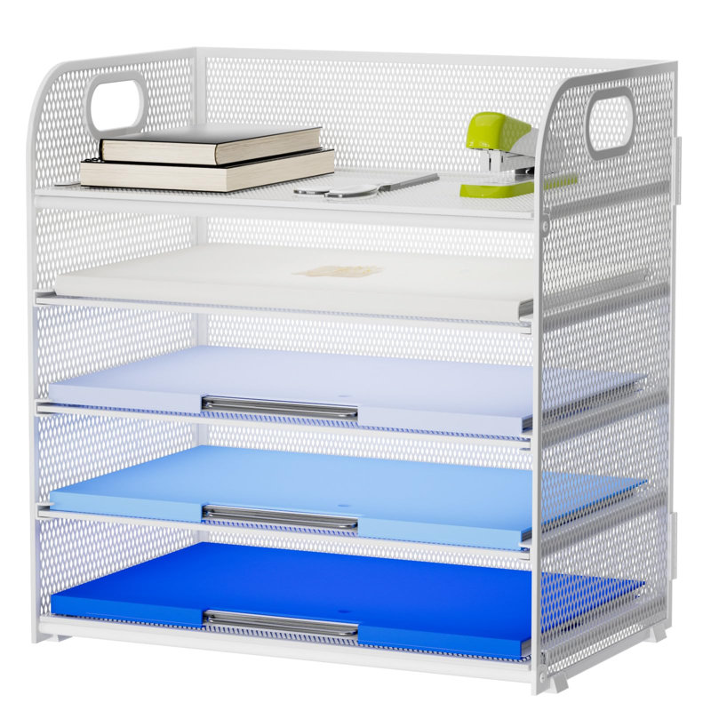 Organisateur de dossiers en maille avec poignée, plateau de tri de papier, organisateur de bureau pour la maison et le bureau, 5 niveaux, (blanc)