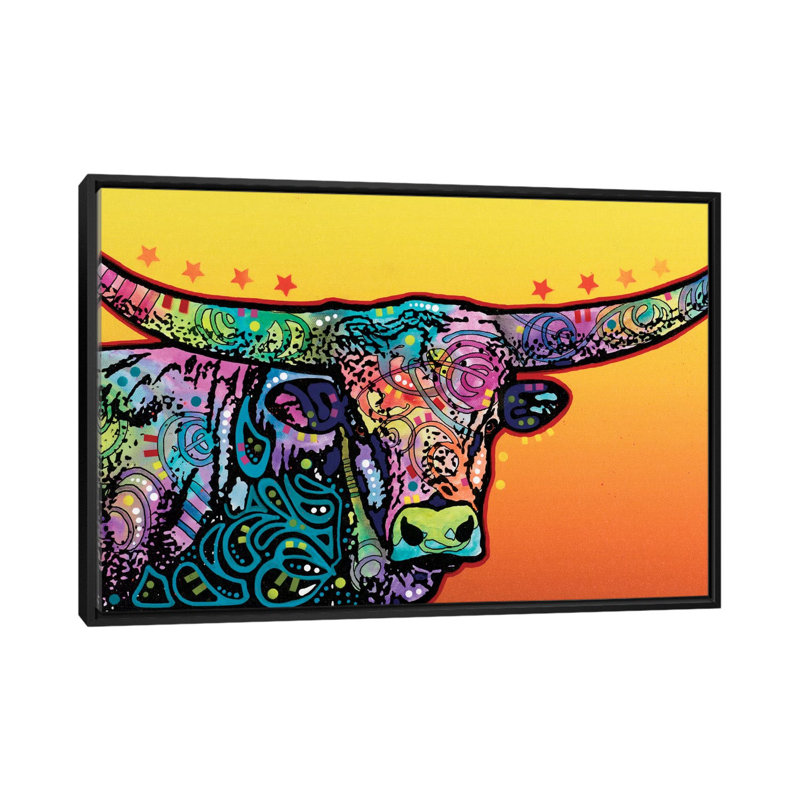 « the longhorn », impression sur toile, H 18 po x l 26 po x P 1,5 po, Cadre noir