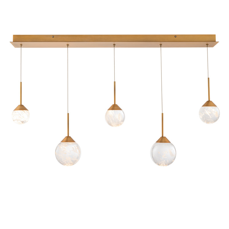 Quest 5 Light Crystal LED Multi-Light Pendant, Aged Brass
