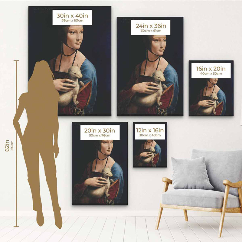 Black Lady with an Ermine Wall Art Canvas 8242, H 24 po x l 36 po, Cadre flottant noir