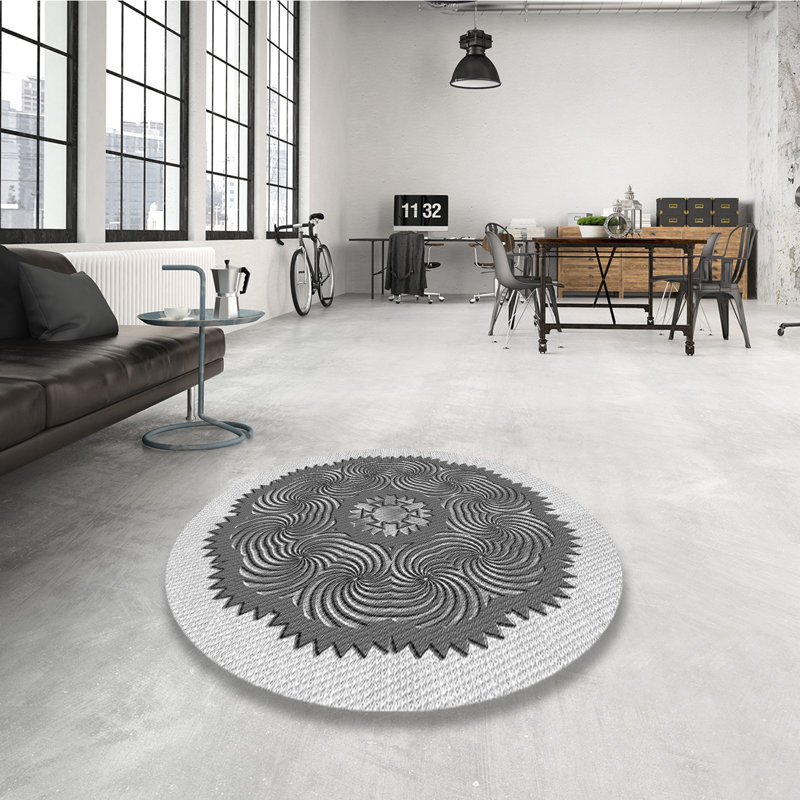 Tapis 100% à motifs lavables à la machine 2989PAT3716GRY, Rond 7 pi