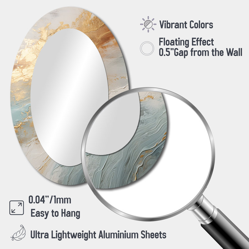 Golden And Blue Beach Tranquility IV - Coastal Oval Wall Mirror, 36" x 24"