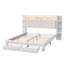 Smart LED White Velvet Upholstered Storage Bed With Bookcase Headboard & Charging Station (USB/Type-C), 140X200cm European Double / 160X200cm King, 2 Drawers Upholstered Frame-145181054