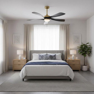 Ventilateur de plafond moderne de 52 pouces avec 5 pales en ABS, télécommande, moteur à courant continu réversible, lumière DEL à intensité variable de 3 couleurs