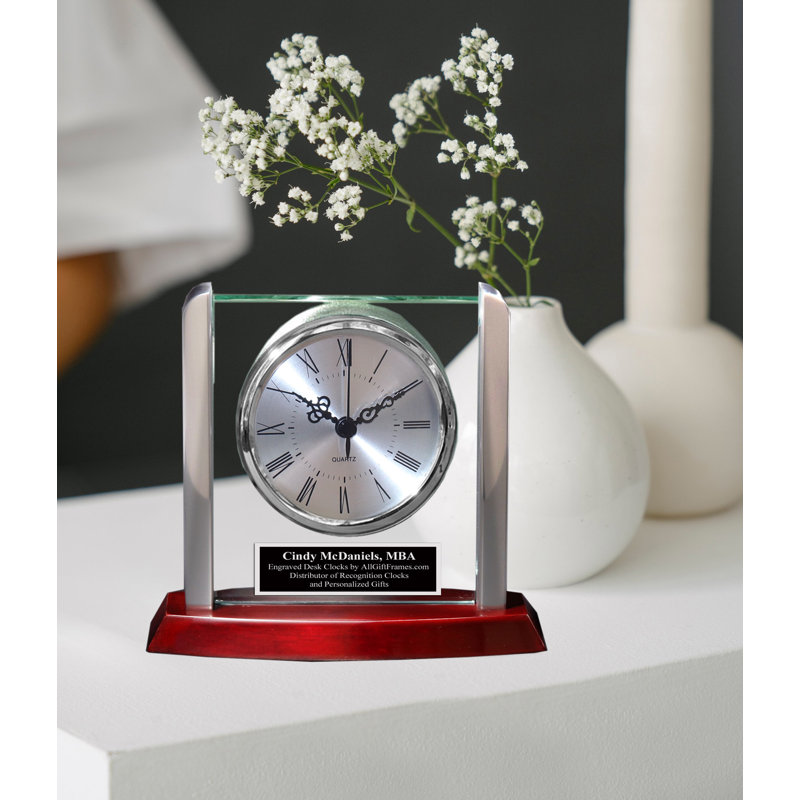 Analog Cherry Solid Wood Quartz Movement / Crystal Tabletop Clock in Silver, Yes