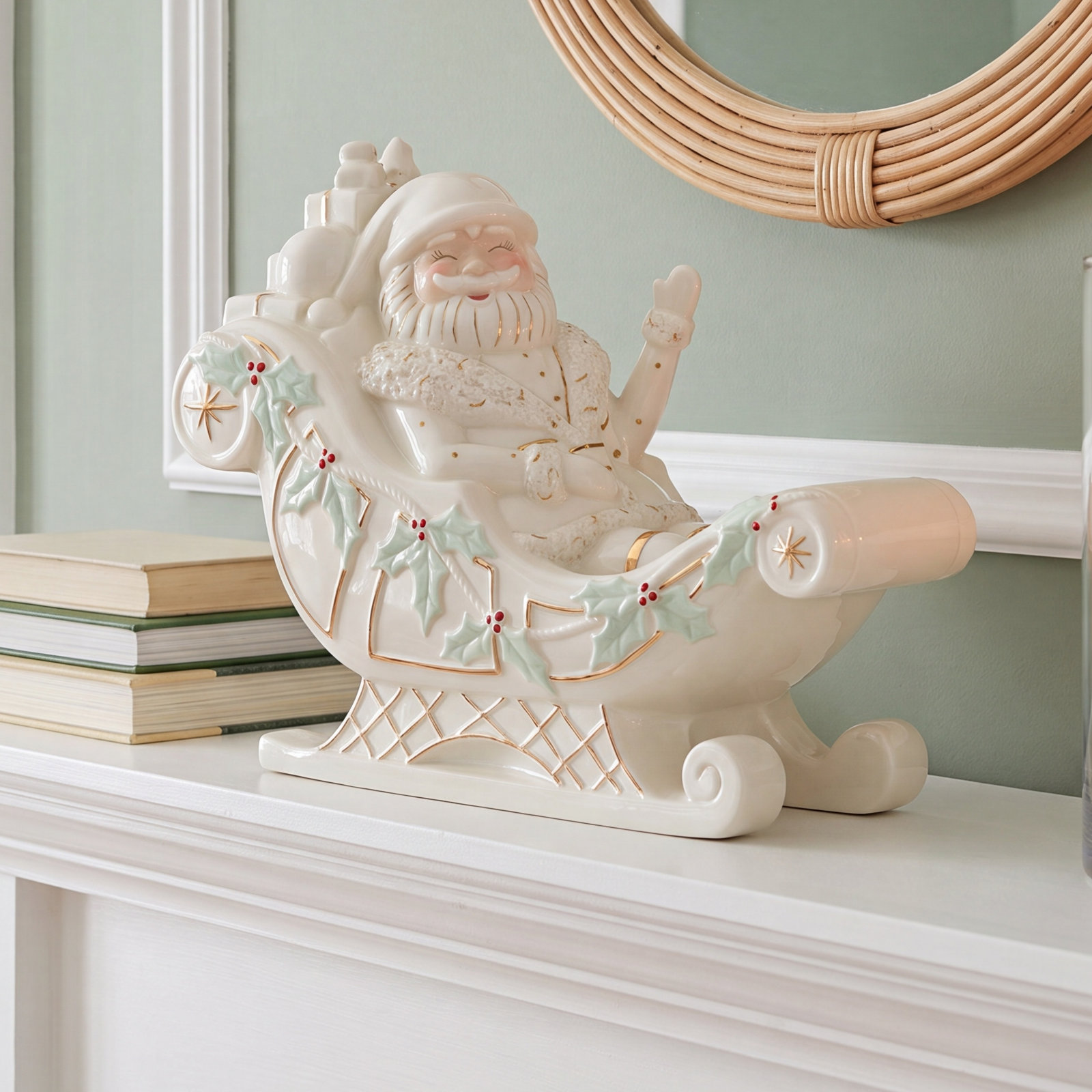 Ceramic Papa Noel Sleigh Decor