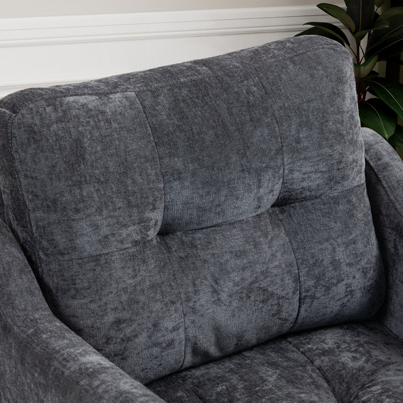 Upholstered Blind Tufted Back Square Arm Accent Armchair With Wooden Legs, Dark Gray