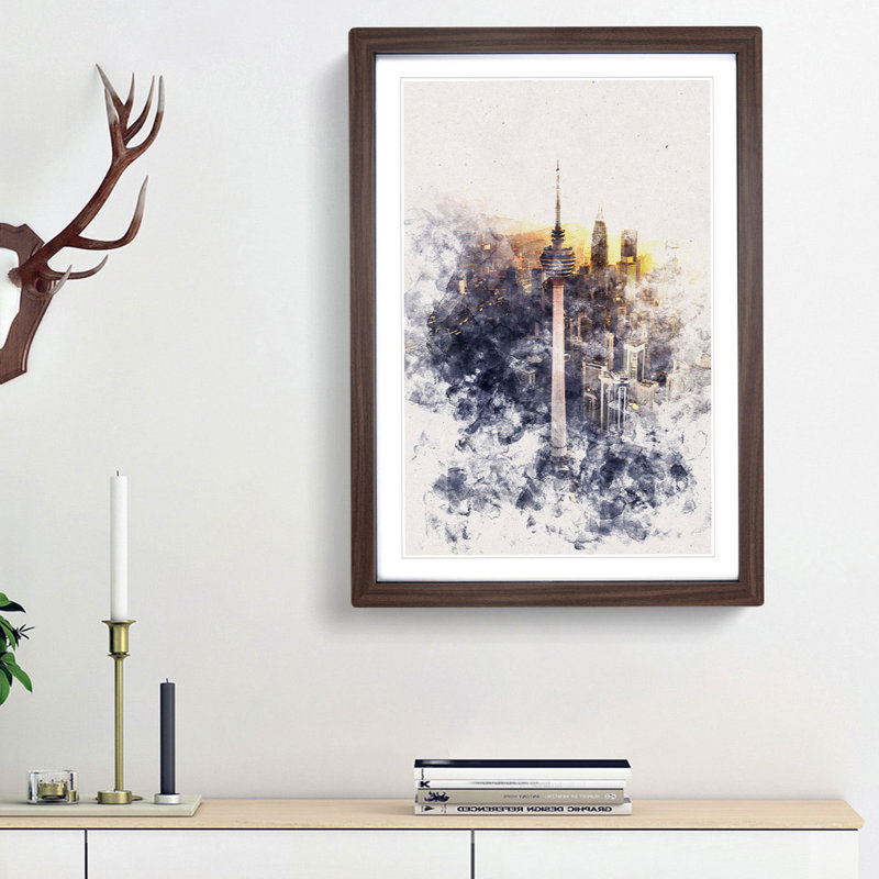 Menara Tower in Kuala Lumpur - Picture Frame Painting Print, Walnut Framed, 33cm H x 24cm W x 2cm D