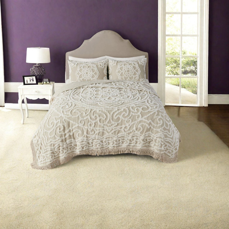 Ensemble de literie en chenille de coton doux, motif à médaillon touffeté, style bohème pour toutes les saisons