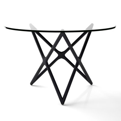 Lark Round Glass Top with Solid Wood Base Dining Table