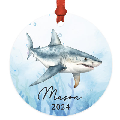 Custom Metal Shark Christmas Ornament 20XX Light Blue Shark Design For Kids And Shark Lovers