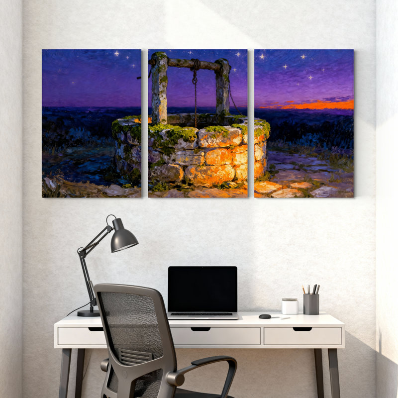 Abstrait nuit étoilée, ensemble de 3 reproductions d'art sur toile en pierre, H 24 po x l 48 po