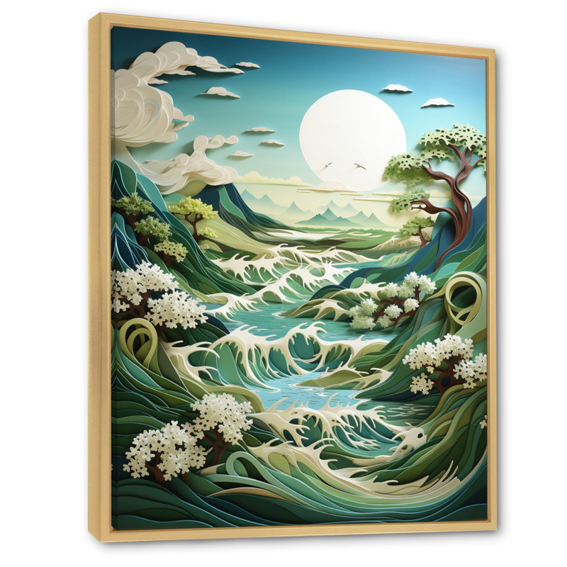«Coastal Windswept Dunes Papercut», reproduction d'art nautique et de plage, H 32 po x l 16 po, Cadre naturel flottant