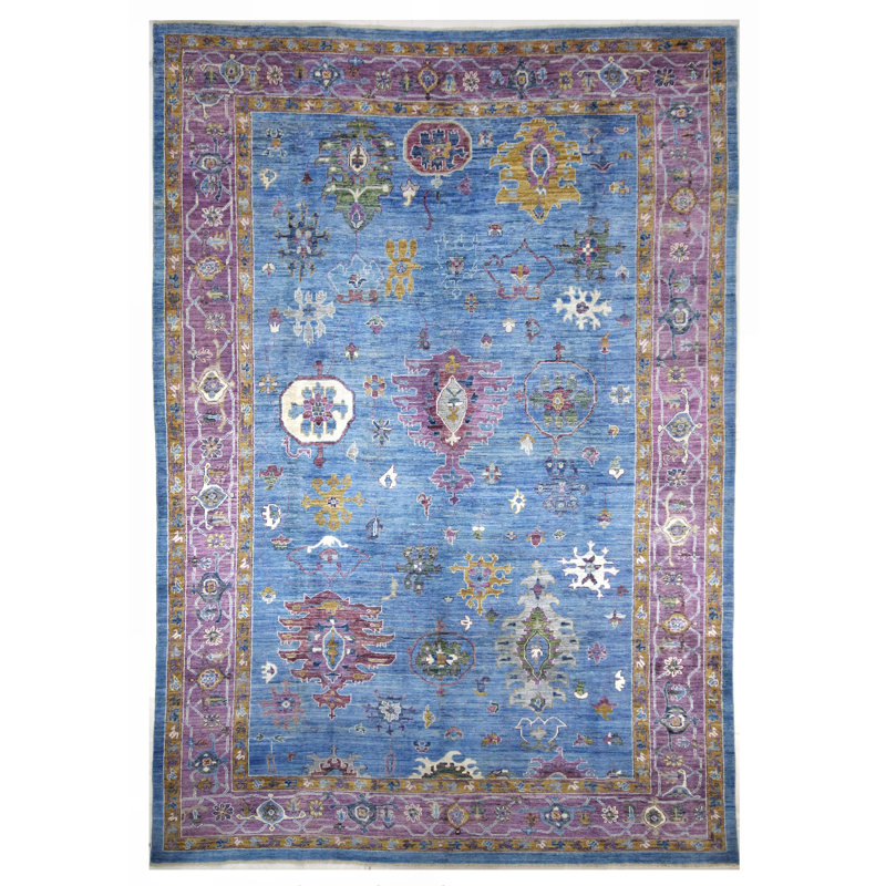 Hand Knotted Wool Area Rug in Blue And Purple