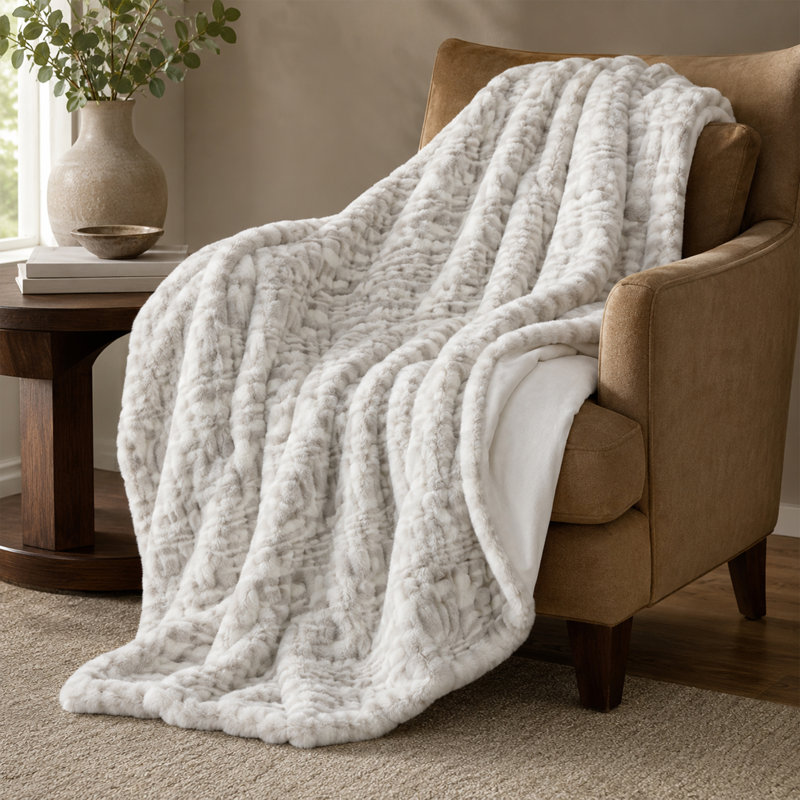 Plaid douillet en fausse fourrure 100 % polyester Lavish Home - 152 x 203 cm (taille Queen) - Literie chaude et luxueuse pour canapés, salon, chambre - Convient pour l'hiver, le printemps et les fêtes - Idée cadeau (Gris)