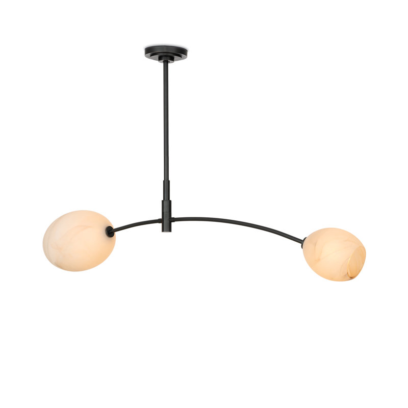Luminaire suspendu Artémis double (verre), Albâtre, Bronze frotté à l'huile