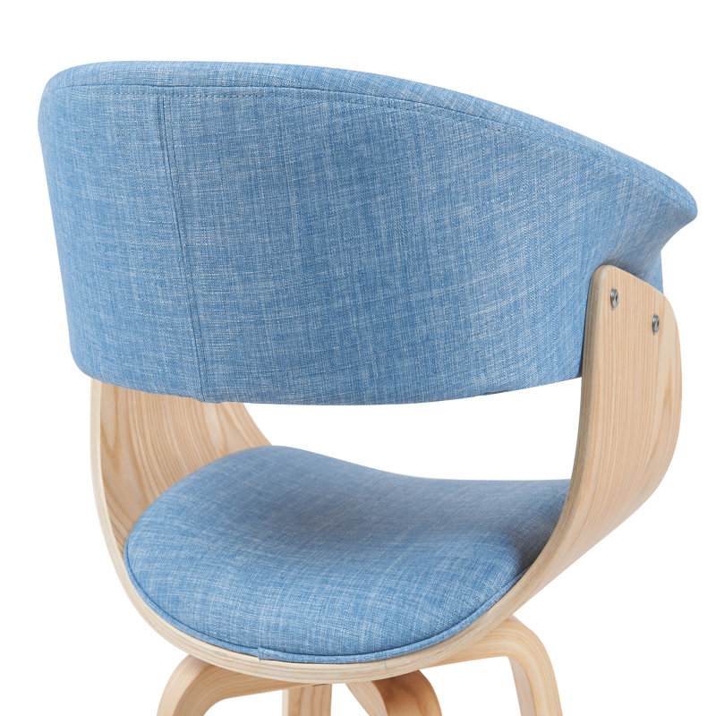 Chaise de salle à manger rembourrée de style Mid-Century Krystyna, Bleu, Bois de chêne