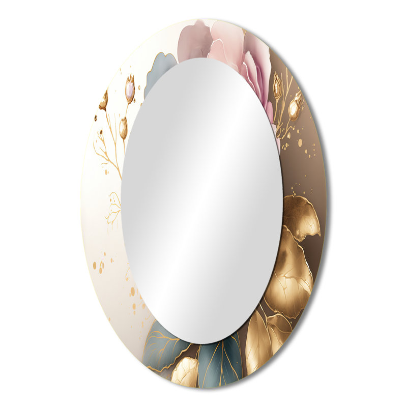 Miroir mural rose et doré Camellia Flower II - Rose, 36 po x 24 po